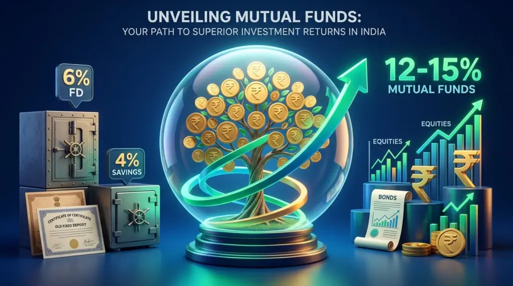 Comparison of Mutual Funds 12-15% equity returns vs traditional Fixed Deposits and savings accounts in India